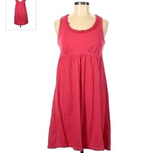 Ann Taylor Loft Pink Open Back Dress Women's Medium Round Ruffle Neck Sleeveless